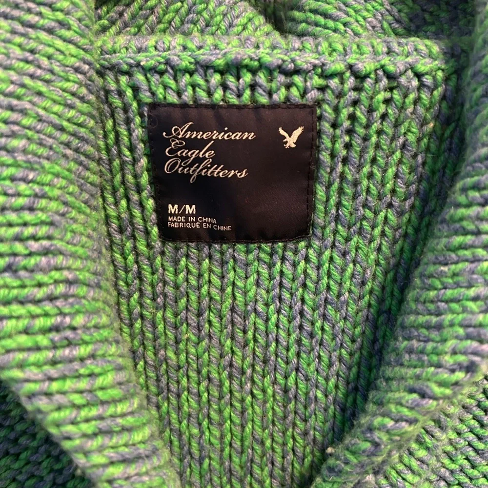 American Eagle Outfitters Cardigan w Pockets Knit Blue Green Warm Wool Blend M - Picture 2 of 6